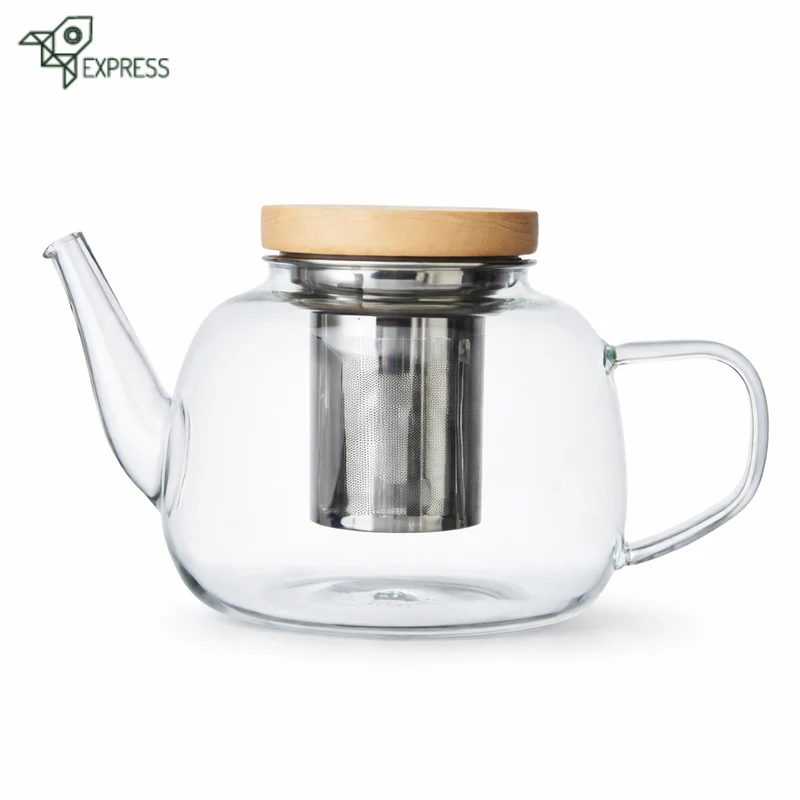 Théière Scandinave en Verre Couvercle Bois 1,2L