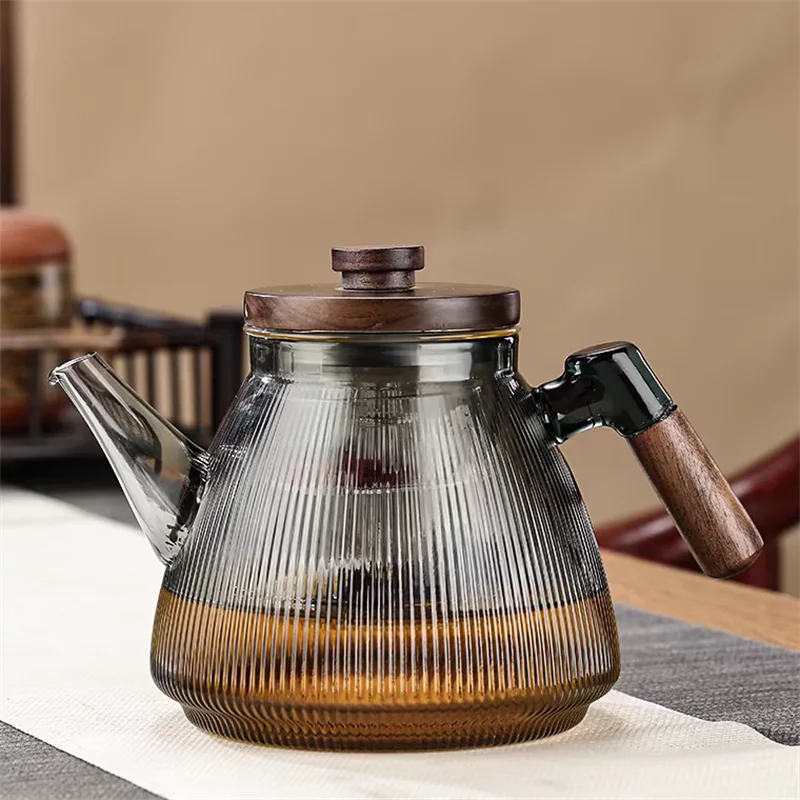Théière à Vapeur Verre et Bois 1L