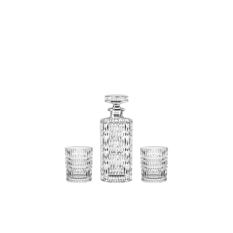 Ethno Set Whisky Decanter e Bicchieri In Vetro Cristallino - Set 3 Pz
