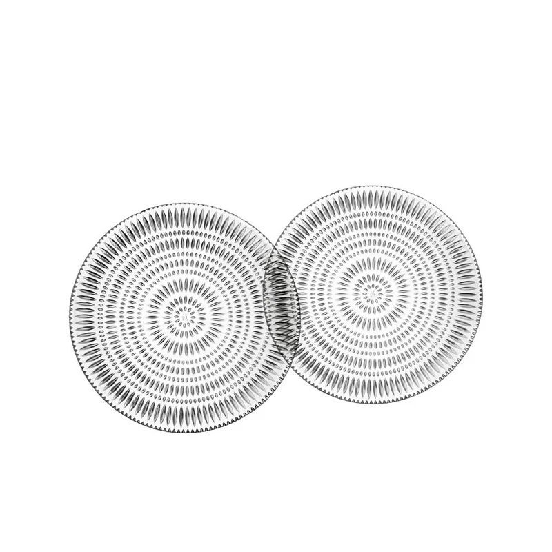 28 cm - Ethno Piatto Piano Presentazione In Vetro Cristallino - Set 2 Pz