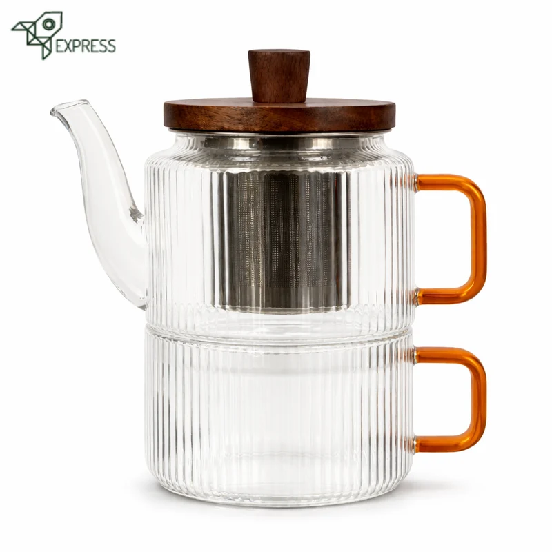 Théière Solitaire Verre Couvercle bois 400ml