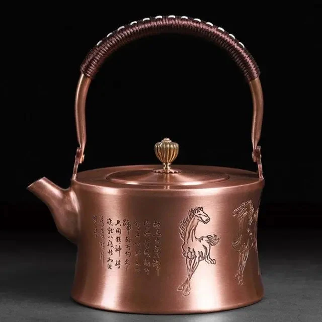 Théière Chinoise en Cuivre Motif Chevaux 1L