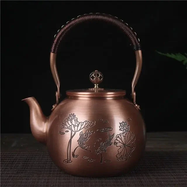 Théière Chinoise en Cuivre Motif Poissons 1.5L