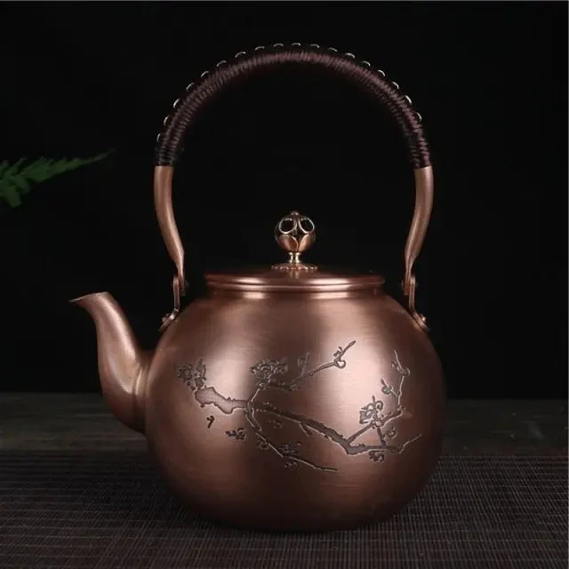 Théière Chinoise en Cuivre Motif Cerisiers 1.5L
