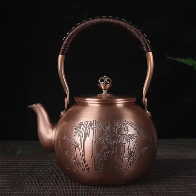Théière Chinoise en Cuivre Motif Bambous 1.5L