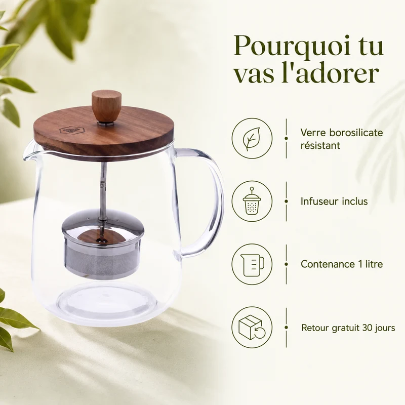 Théière Scandinave en Verre avec Infuseur 1L : Esprit Hygge