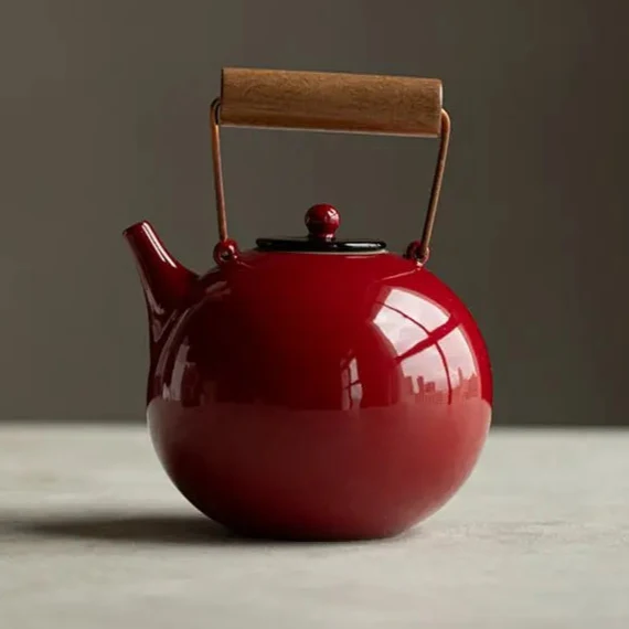 Théière en Céramique Ronde Rouge Réchaud 450ml