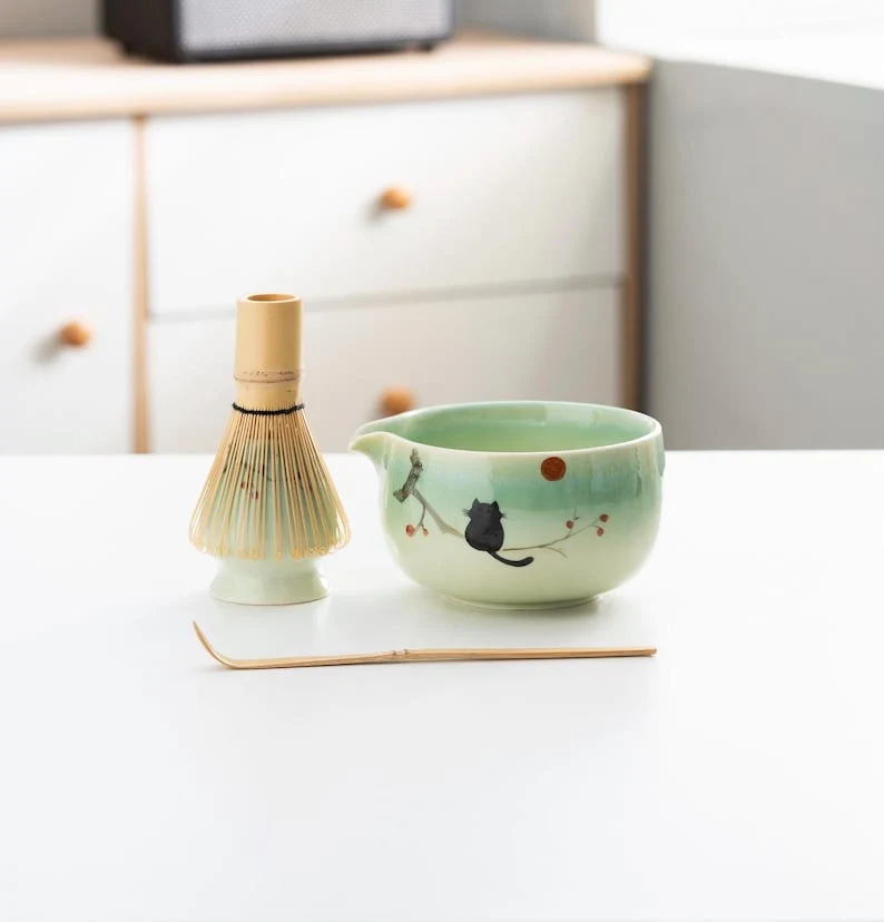 Set de Matcha vert 450ml chat noir