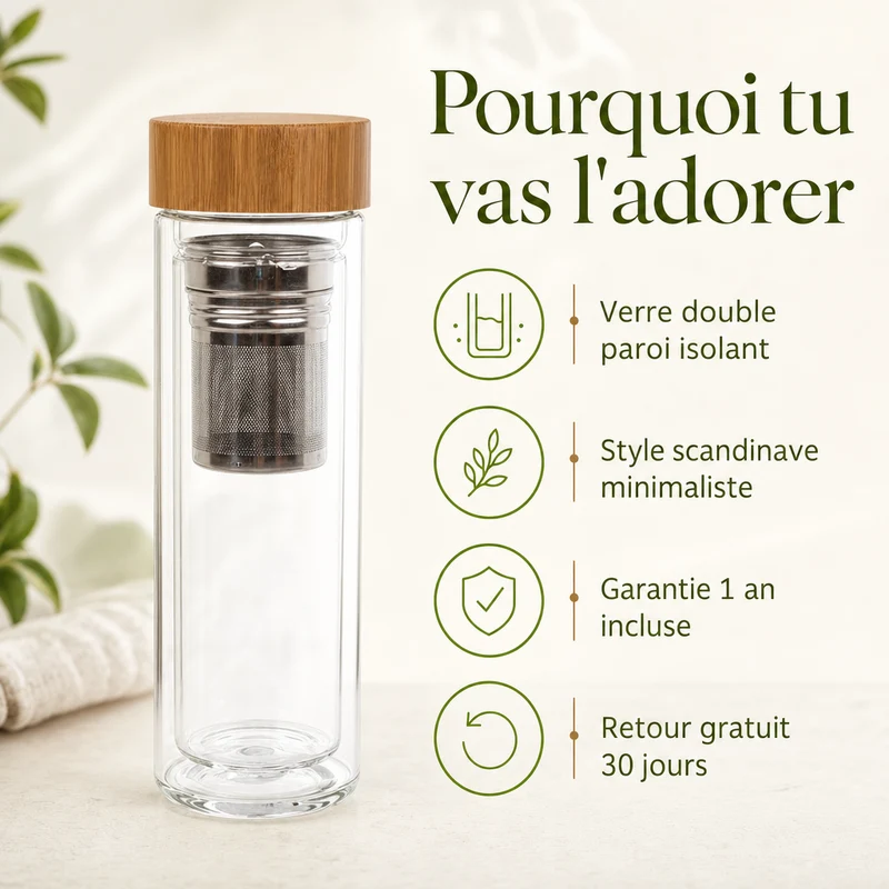 Théière Scandinave en Verre Double Paroi 450ml : Chic Minimaliste