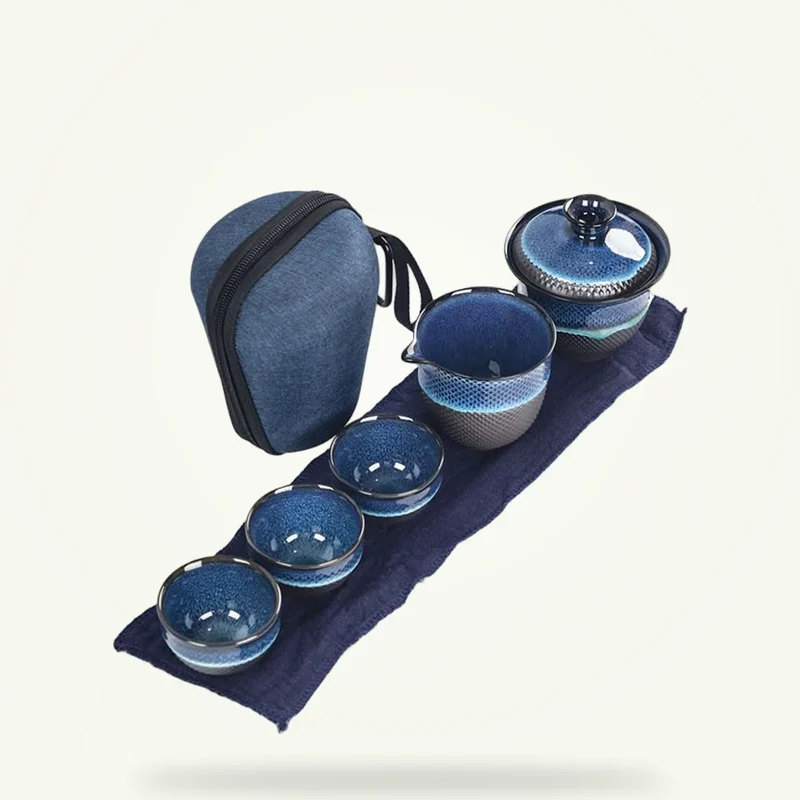 Théière Chinoise Émaillée Bleue avec Gaiwan 200ml : Sélection Mamie Lulu