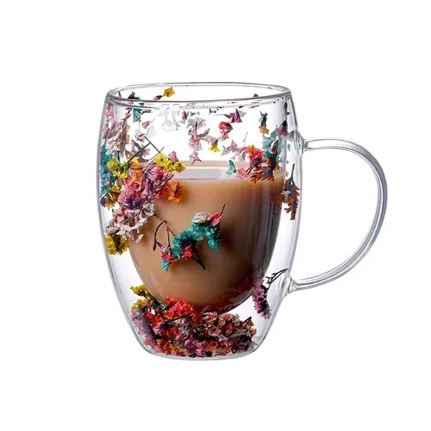 Tasse Verre Double Paroi Fleurs Séchées 350ml