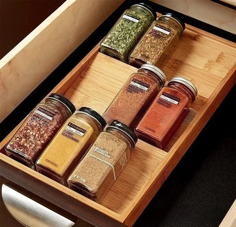 Range Epices Tiroirs | Bambou 3 Niveaux