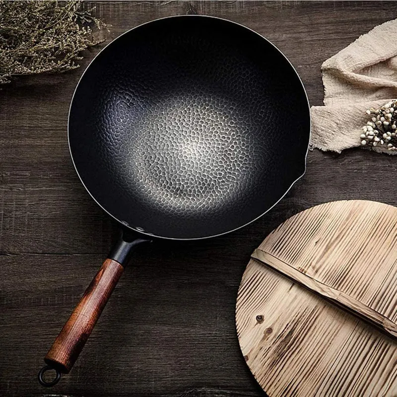 Wok | Acier Carbone Couvercle Bois 32cm