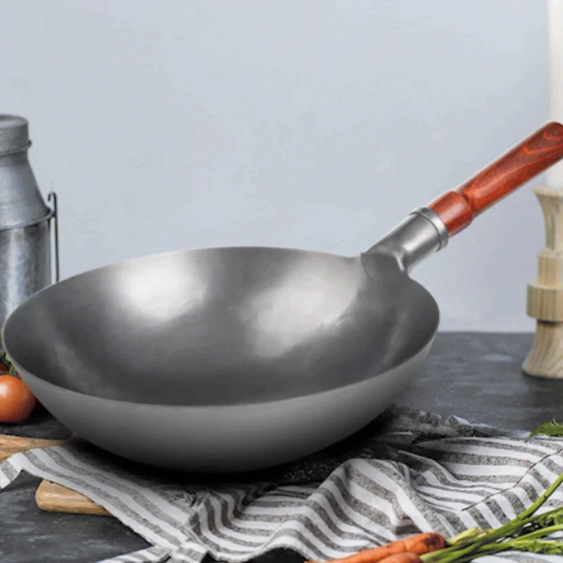 Wok en Fer Traditionnel | Estampé Main 30 cm