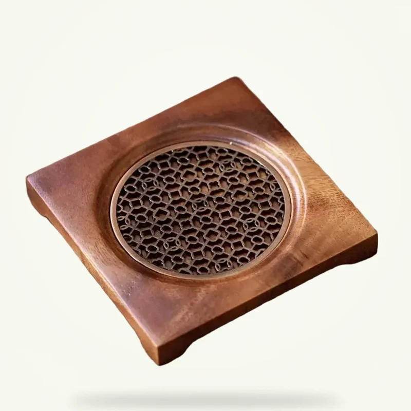 Sous-Théière Bois Naturel avec Grille Décorative