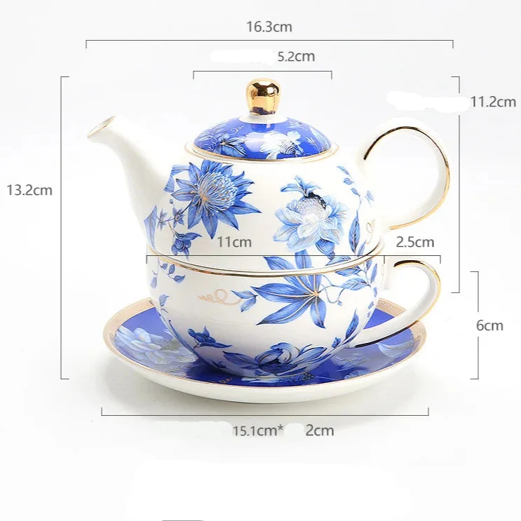 Théière Solitaire en Porcelaine Blanche et Bleue 370ml