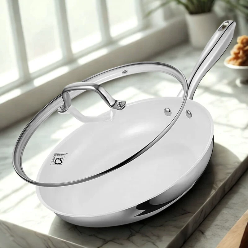 POELE A FRIRE | Inox - Revêtement Céramique avec Couvercle