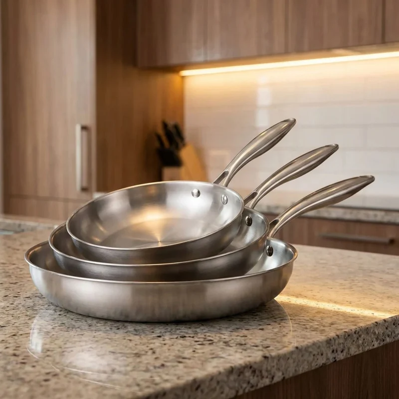 Poêle en Inox |Sans Revêtement Nocif - Lot de 3