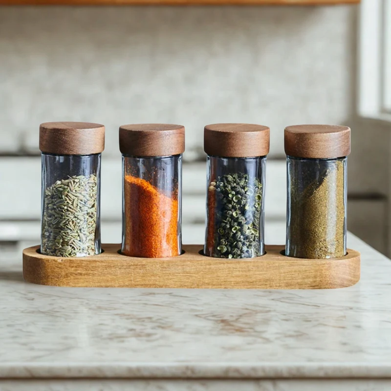 Pots à Épices | Aroma4™ en Verre sur Support Bois