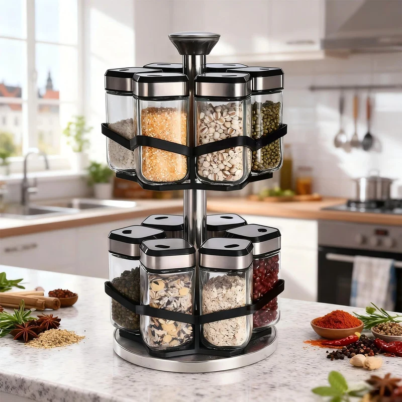 Carrousel à Épices | TwinEpice™ 12 Pots en Verre