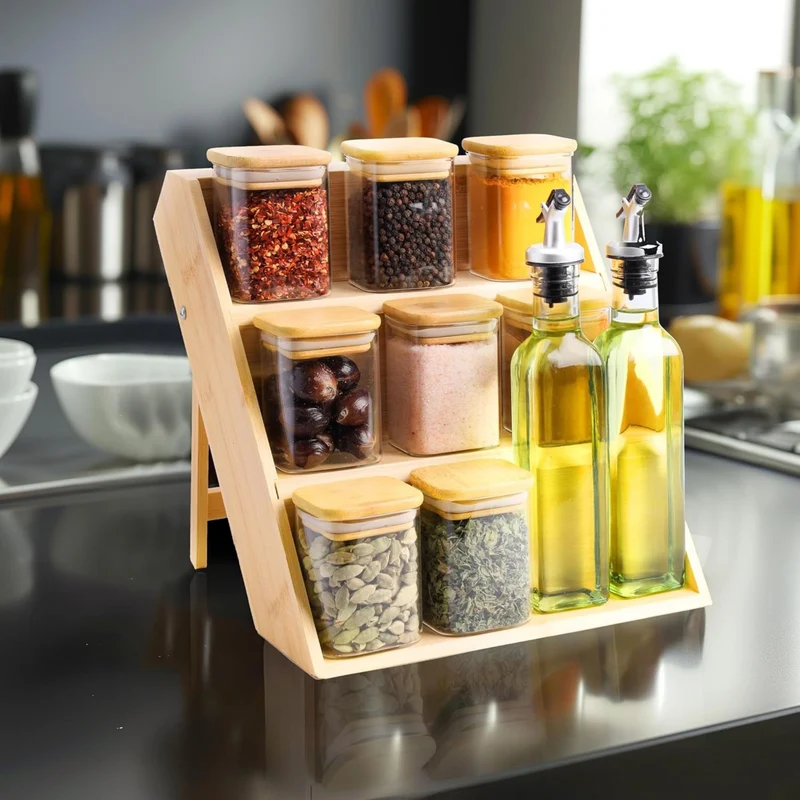 Rangement Epices | BambouTrio™ Pliable 3 Niveaux