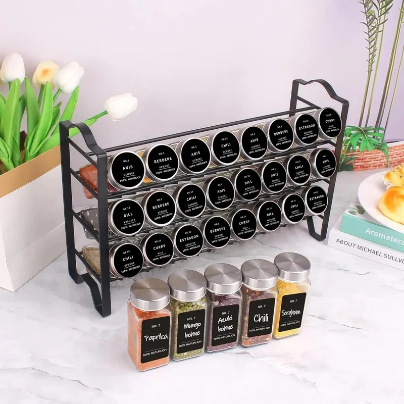 ETAGERE EPICES | Metalia avec 24 Pots en verre