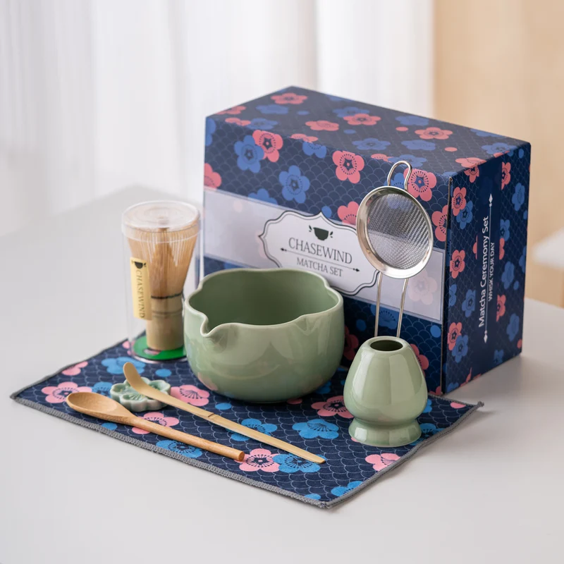 Set Matcha 500ml Bol Pétale Glaçure Fleur Naturel