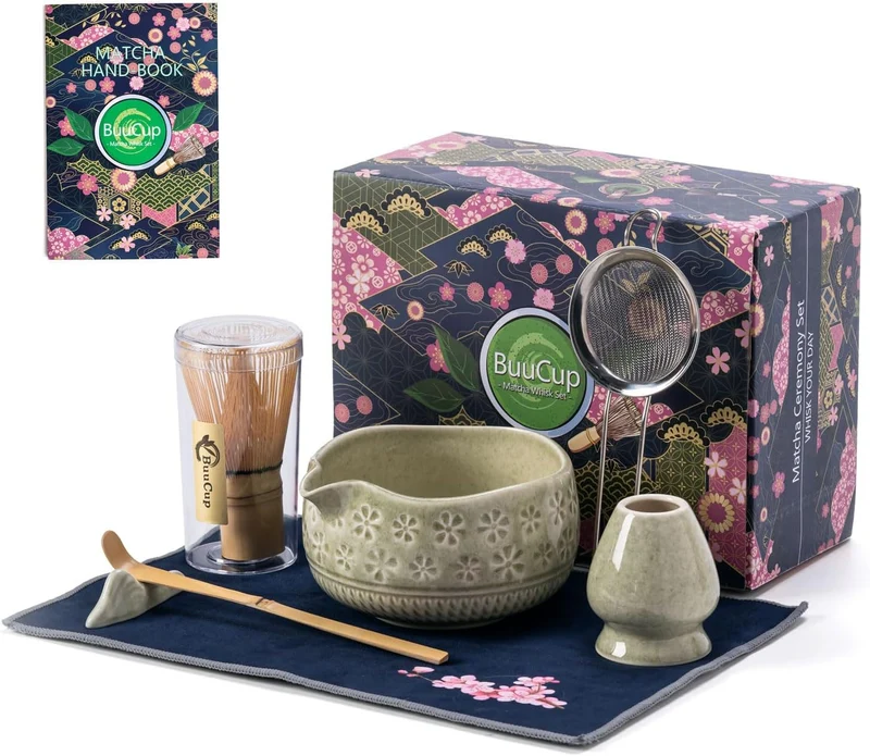 Set Matcha Sakura Vert Moucheté Fleur Cerisier