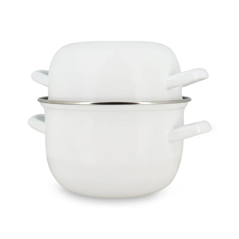 Marmite à moules en acier émaillé blanc 16 cm