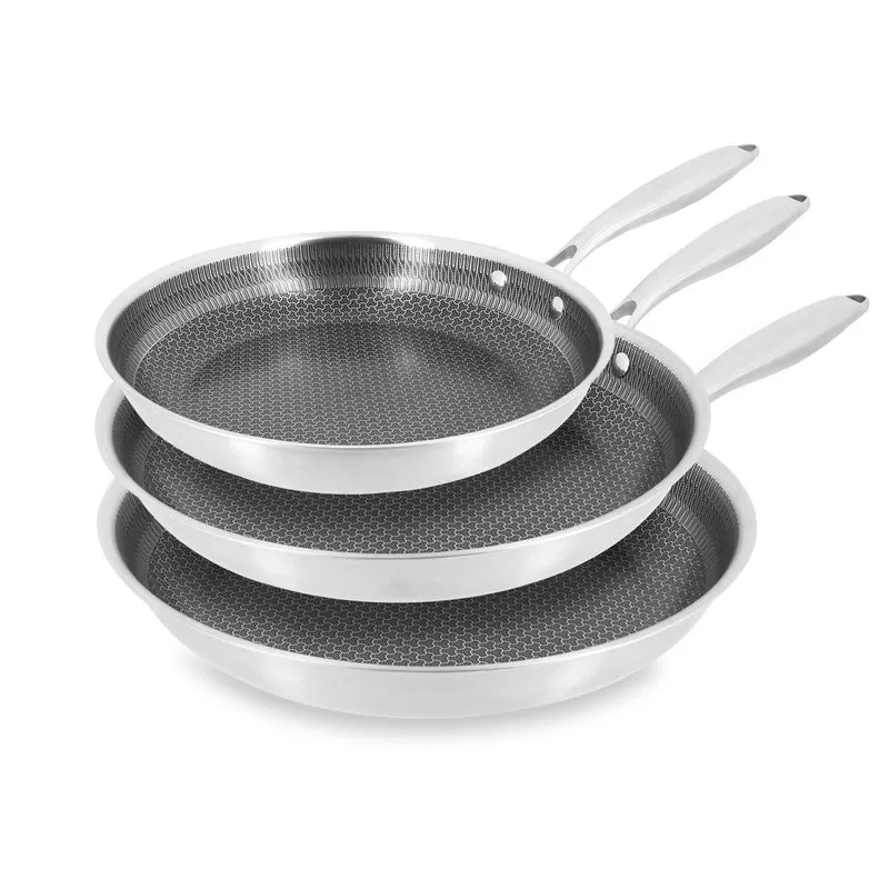 Lot de 3 Poêles Trinox Ø24/28/30 cm en acier inoxydable avec revêtement antiadhésif sans PFAS