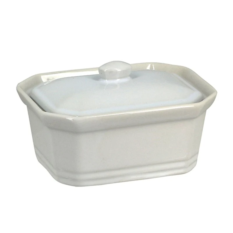 Terrine avec couvercle 400 Grammes en grès blanc 15x11x6,8cm