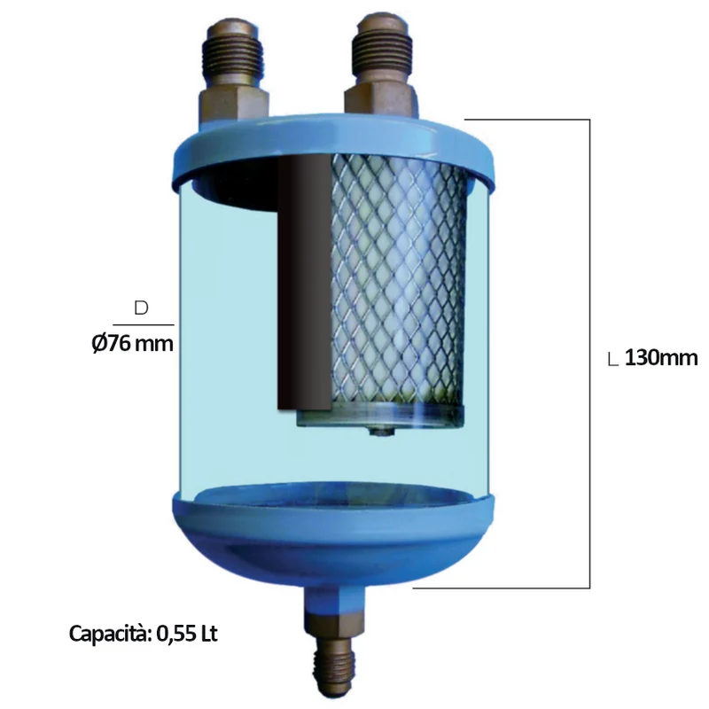Filtre séparateur d'huile GAR 0,55 L pour récupération de gaz - 3 raccords SAE 1/4''
