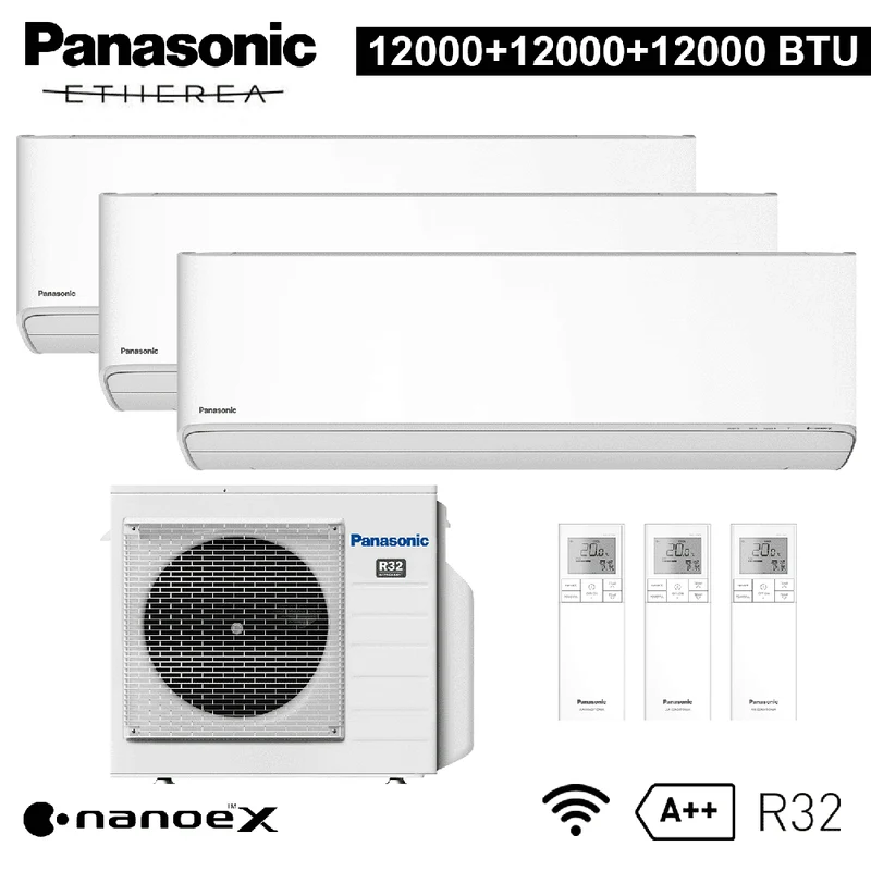 Climatiseur tri-split Panasonic ETHEREA 12+12+12 000 BTU R32 A++ Wi-Fi NanoeX