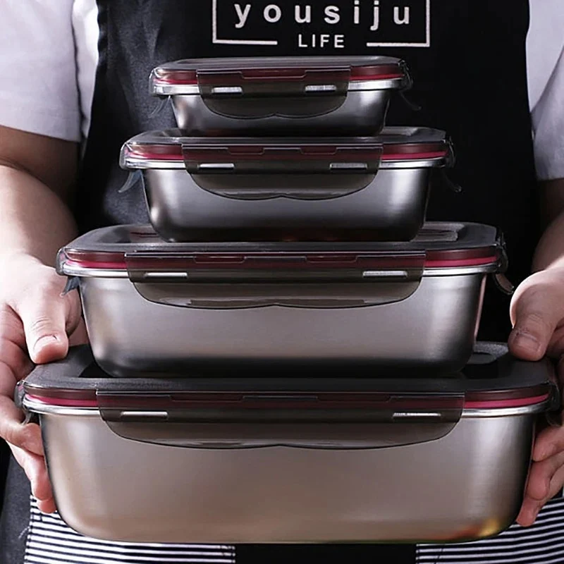 Lunch Box - Microsteel Compatible Micro-Ondes Set de 4 Pièces