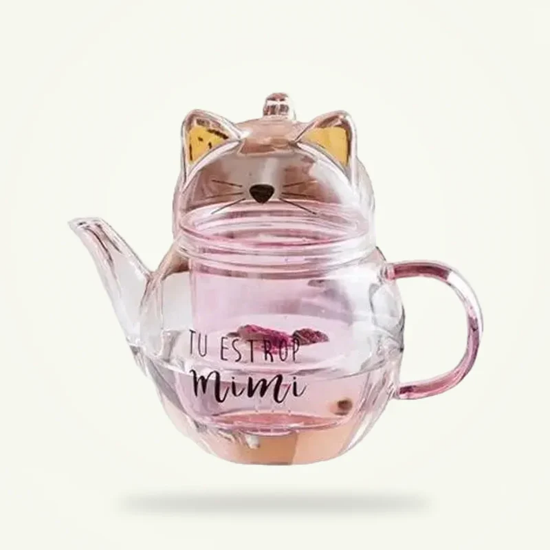 Théière en Verre en Forme de Chat "Tu es trop Mimi"