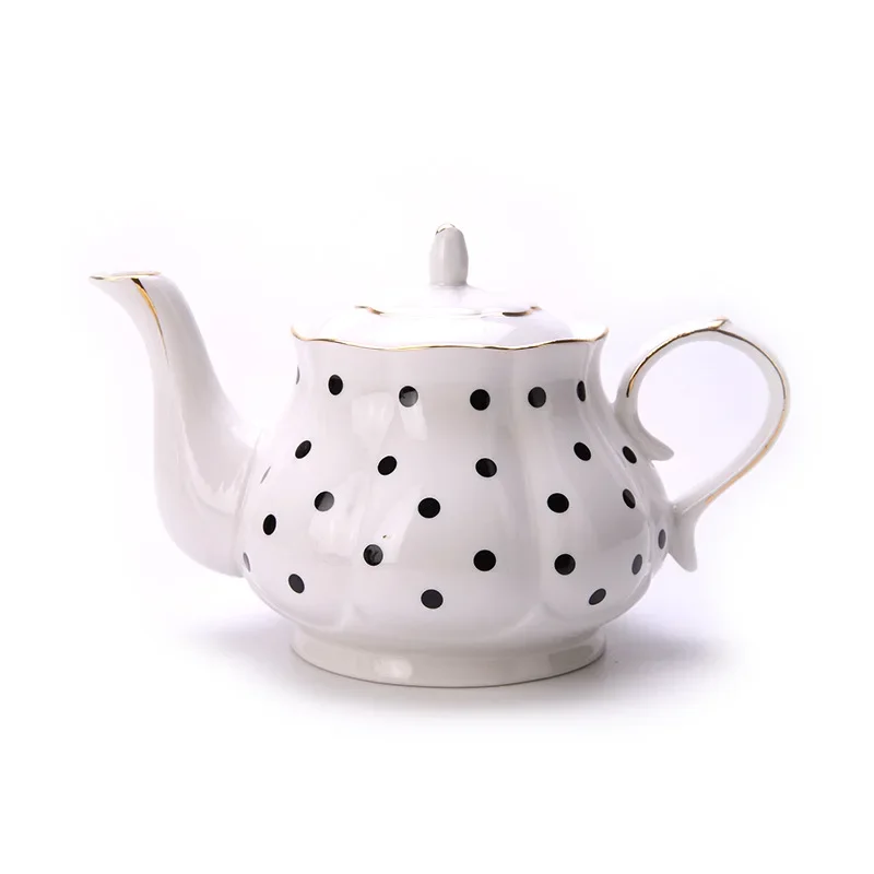 Théière en Porcelaine Blanche à Pois ou Rayures 850ml