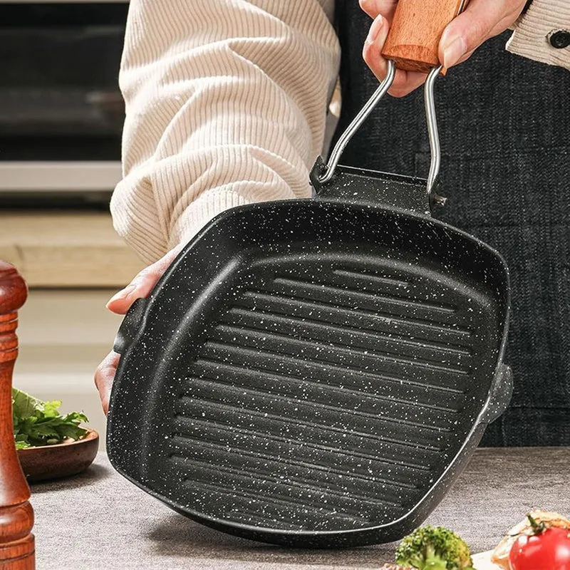 Poêle à Griller - Poignée Pliable pour Rangement Facile