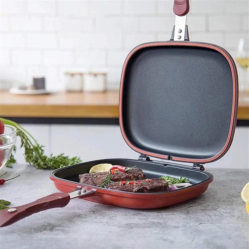 Poêle à Griller Double Face - Cuisson Parfaite Sans Graisse