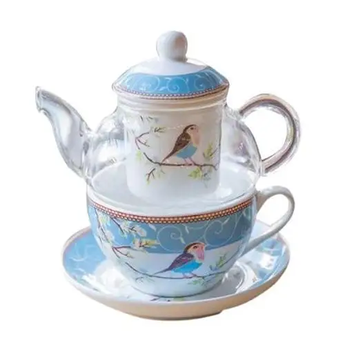 Théière Vintage en Verre avec Motif d'Oiseaux
