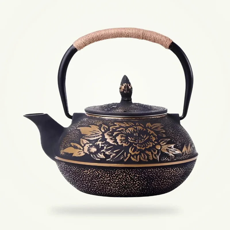 Théière en Fonte Design Fleur Dorée