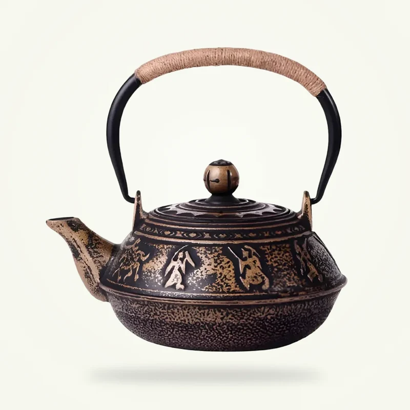 Théière en fonte Noir Antique Or Design Guerrier