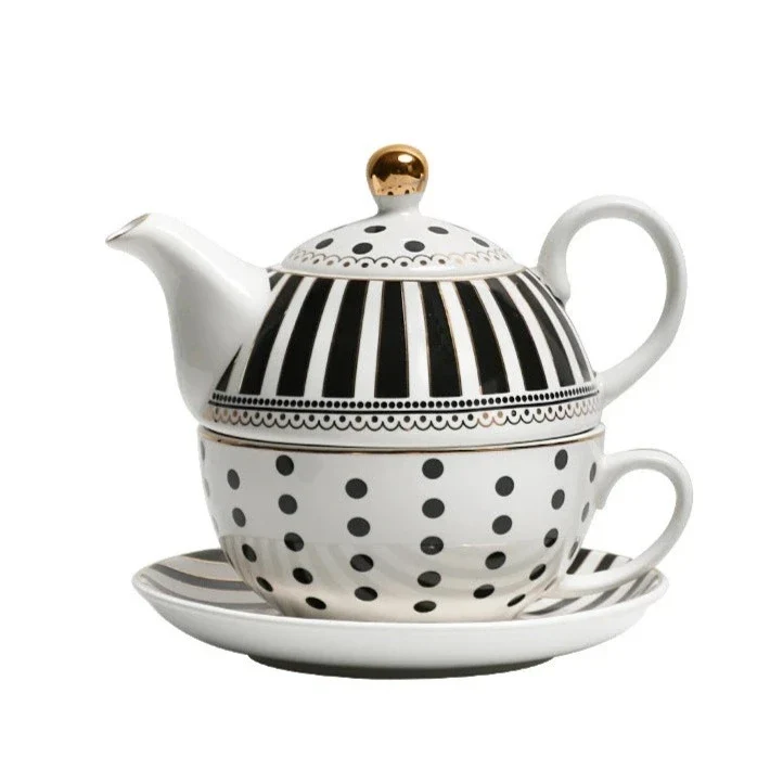 Théière en Porcelaine Blanche et Noire Tea for One 450ml