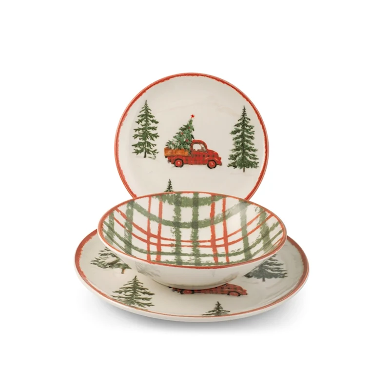 Coupe Adventure Servizio Piatti Con Decoro Natalizio In Stoneware Set 12 Pz