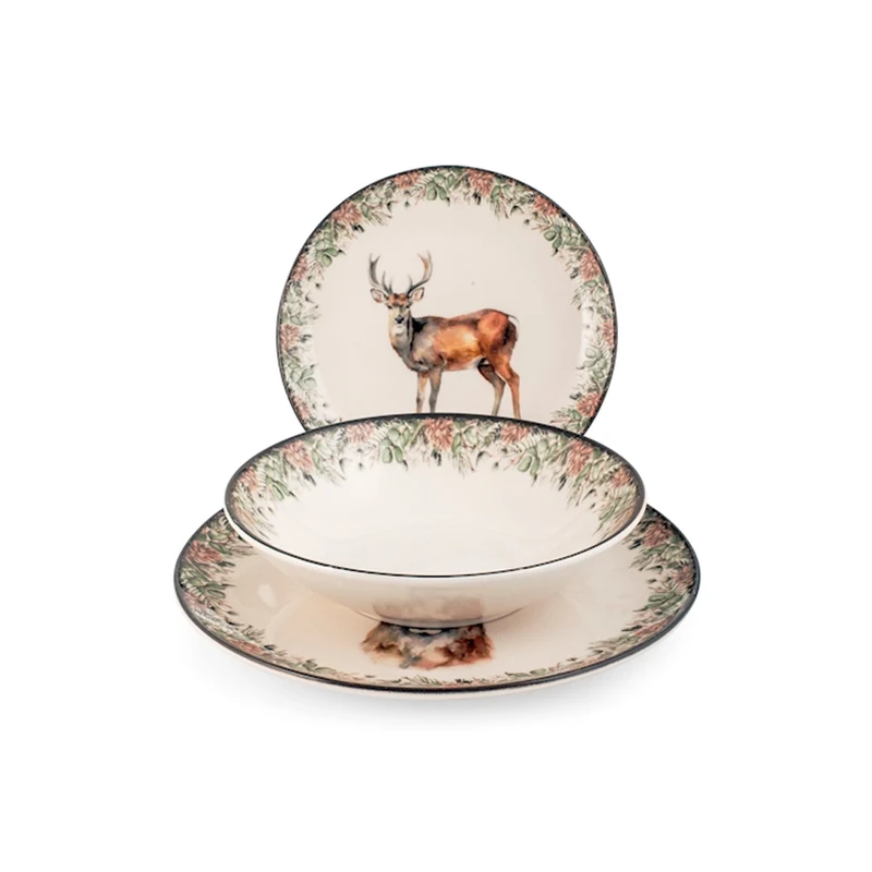 Montana Servizio Tavola Decorato In Stoneware Set 18 Pz