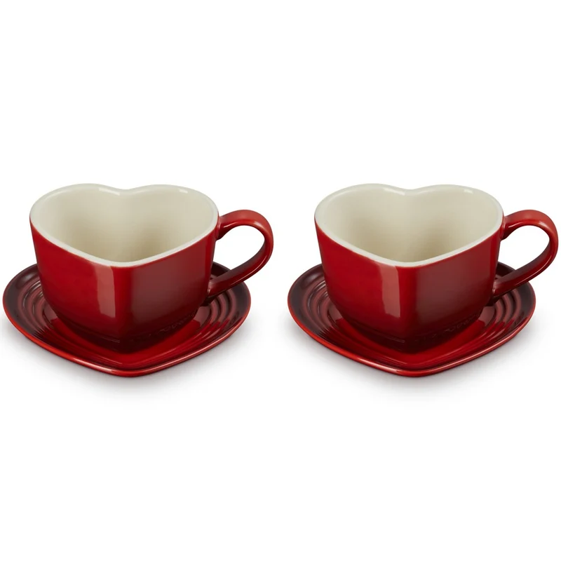 22 cl - Cuore Tazza Cappuccino Con Piattino In Gres Vetrificato Set 2 Pz