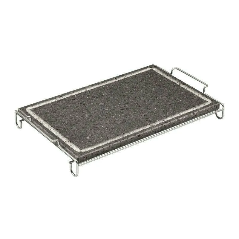 25x40 cm - Invito Maxi Pietra Lavica Rettangolare Con Supporto In Acciaio Inox