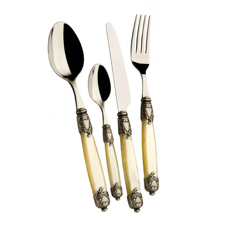 Rococò Servizio Posate Ghiera Argentata Acciaio Inox - Set 24 Pz