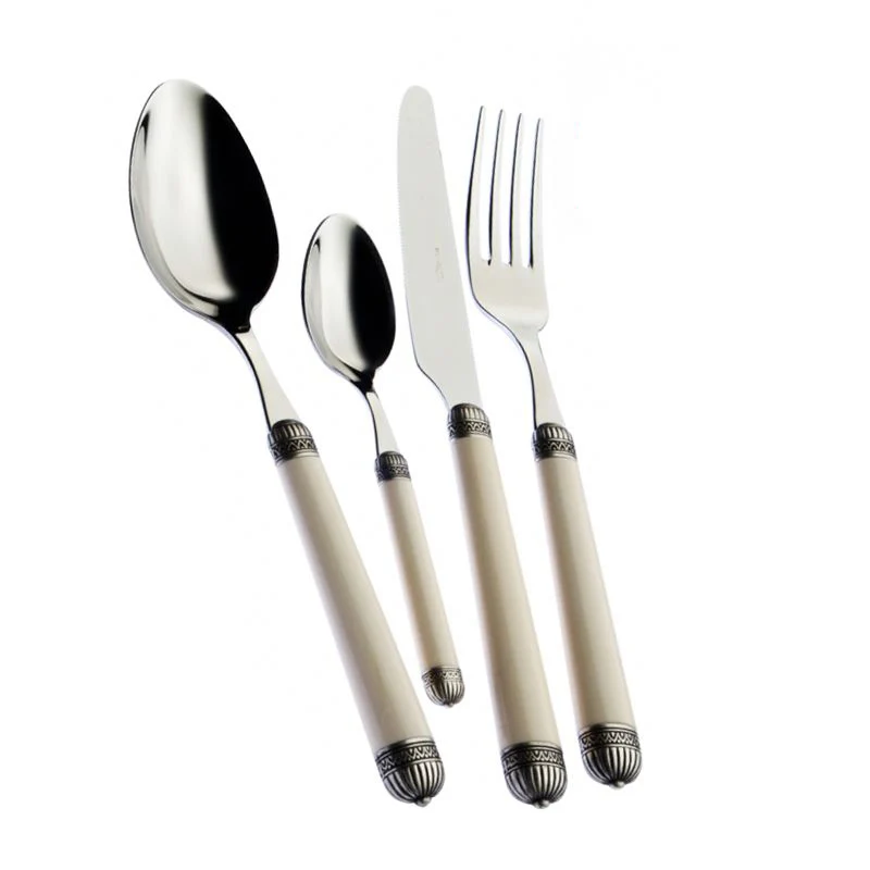 Dorico Servizio Posate Ghiera Argentata Acciaio Inox e ABS - Set 24 Pz