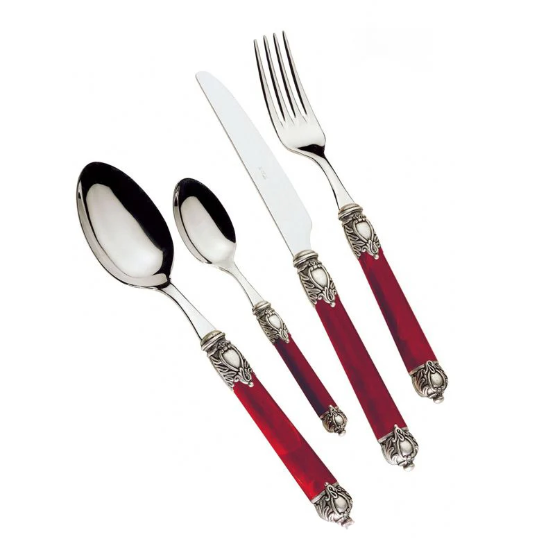 Rinascimento Servizio Posate Ghiera Argentata Acciaio Inox e ABS - Set 24 Pz