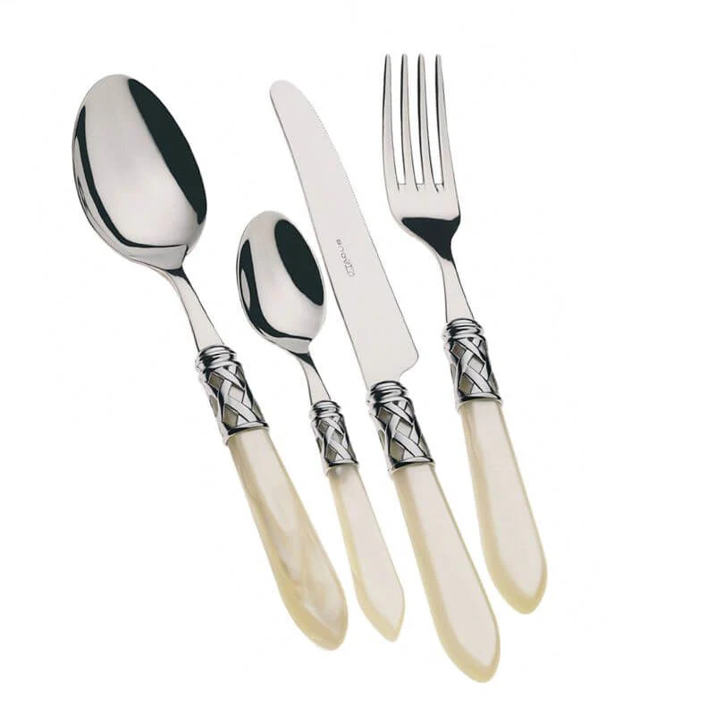 Aladdin Servizio Posate Ghiera Cromata Acciaio Inox e Acrilico - Set 24 Pz